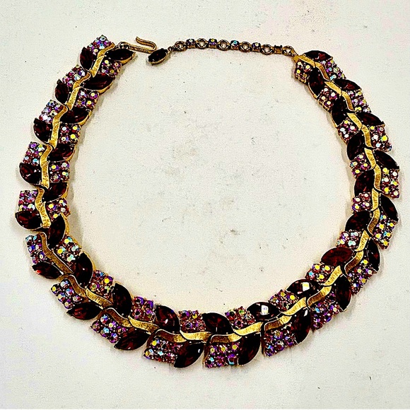 Vintage TRIFARI Red Rhinestone And Pink AB Necklace - Picture 4 of 6